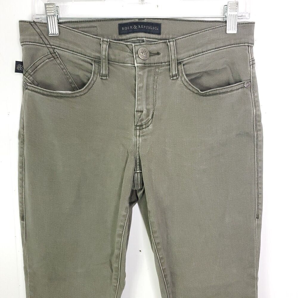 Rock Republic Jeans Womens 8 Skinny Low Rise Y2K Olive Earthy Skull Wings - Picture 2 of 10